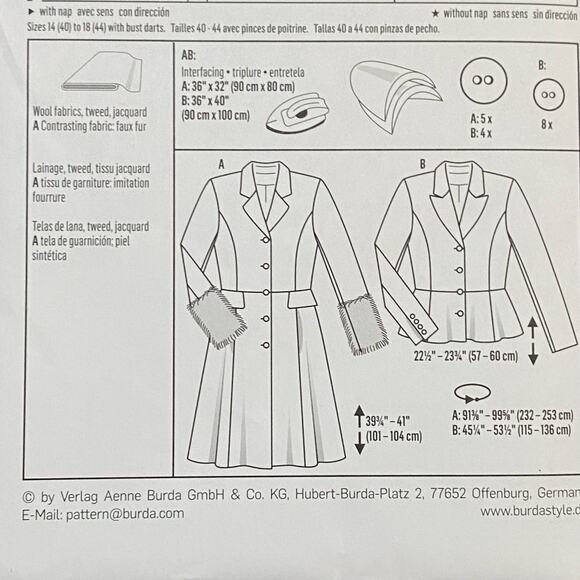 Burda #6570 sewing pattern button front blazer jacket & coat US size 8 - 18 - Picture 6 of 6